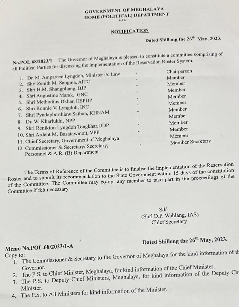Govt notifies 12-member roster panel - Meghalaya Monitor