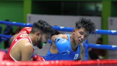 Meghalaya's Balnas Sangma (right) and Nikhil Gaonkar during their bout. Photo sourced