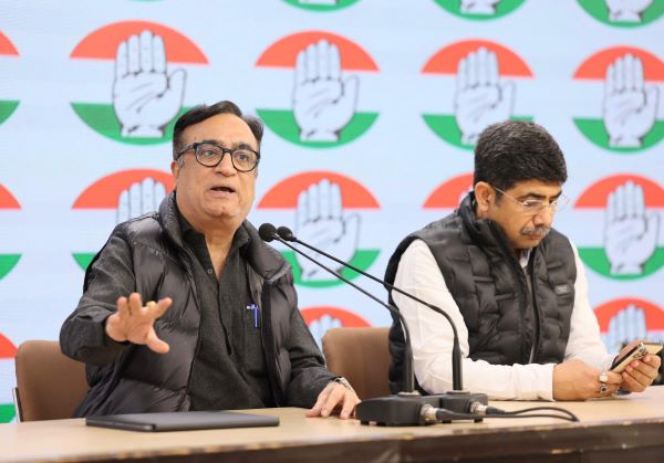 Ajay Maken speaks to the media at the AICC headquarters in New Delhi on Friday. UNI
