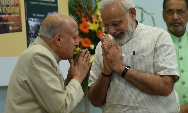 Narendra Modi posted a photo of him and MS Swaminathan on X
