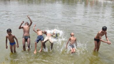 Children beat the heat with a splash in Ranchi on Monday. UNI photo