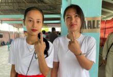 First-time voters at Laipham Khunou in Manipur on Friday. UNI