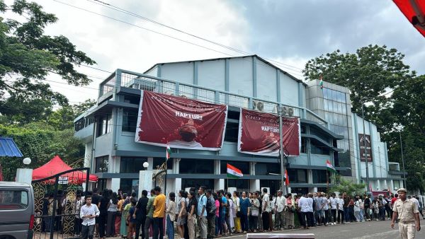 The queue outside the Tura auditorium on August 15. Photo sourced