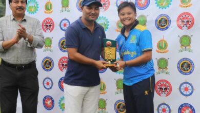 Luiza Tamang of Meghalaya receiving the Player of the Match award. Photo sourced