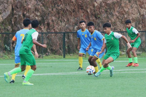 U-16 Williamnagar DSA (blue) vs Shillong SA (green). Photo sourced