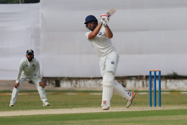 Jammu & Kashmir's Abdul Samad watches as a ball he hit goes for six. Photo sourced