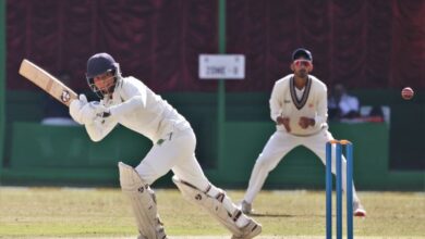 Meghalaya's Gaurav Narleng plays a shot on the leg side. Photo sourced