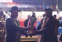 (Left) John Kharshiing, the working president of Meghalaya State Olympic Association, at the concluding day of the Games. Photo sourced.