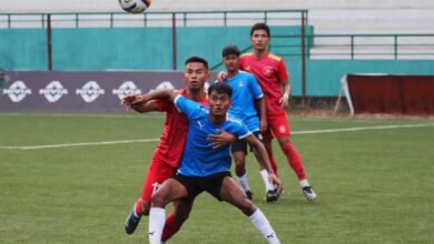 Langsning in red, Rangdajied United in blue. Photo sourced