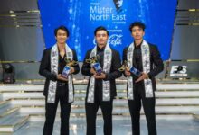 Winners of Mega Mister North East 2025 (from left) Salkwachang Debbarma, Nawang Dondup and Nikhil Okram. Photo sourced