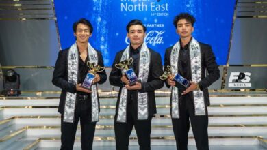 Winners of Mega Mister North East 2025 (from left) Salkwachang Debbarma, Nawang Dondup and Nikhil Okram. Photo sourced