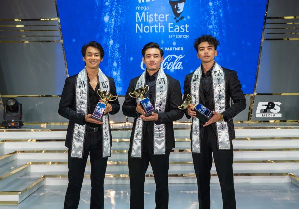 Winners of Mega Mister North East 2025 (from left) Salkwachang Debbarma, Nawang Dondup and Nikhil Okram. Photo sourced