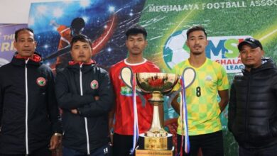 (From left) Shillong Lajong's Rohit Nongspung, Milan Nongkhlaw, Badondor Marbaniang, Mawlai's Damanbhalang Chyne and Teiborlang Pathaw. Photo sourced