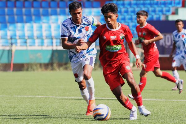 Shillong Lajong in red, Sawmer in white-blue.JPG Shillong Lajong in red, Sawmer in white-blue. Photo sourced