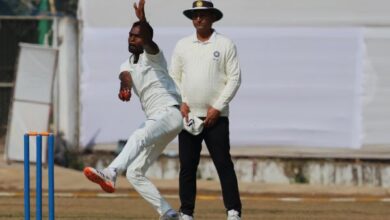 Odisha's Tapas Kumar Das runs in to bowl. Photo sourced