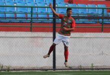 Nongthymmai's Donboklang Majaw celebrates scoring his goal. Photo sourced