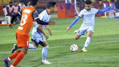 Brandon Fernandes of MCFC in action during the ISL match at the Jawaharlal Nehru Stadium, Shillong on Friday. Photo sourced