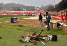 Last-minute revamp work at JN Stadium at Polo in the city on Wednesday. Photo by MM