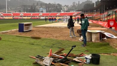 Last-minute revamp work at JN Stadium at Polo in the city on Wednesday. Photo by MM