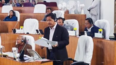 Chief Minister Conrad Sangma speaks the railway fund in the House on Tuesday. Photo by MM