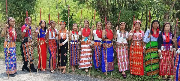 Wancho girls dressed in the traditional attire at Kamhua Noknu in Longding, Arunachal Pradesh. Photo by MM