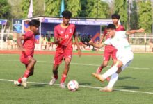 Meghalaya's Ricky Kharkongor (right) taking a shot. Photo sourced