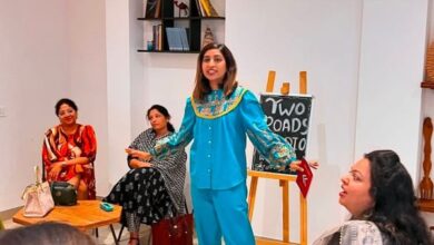 Sristy Choudhury, founder of Two Roads Studio, speaks at an event. Photo sourced