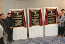 The foundation stone-laying ceremony for the New Shillong Township projects last year. The photo shows three foundation stones. Chief Minister Conrad Sangma is on the left and Deputy Chief Minister Prestone Tynsong is on the right. File photo by MM