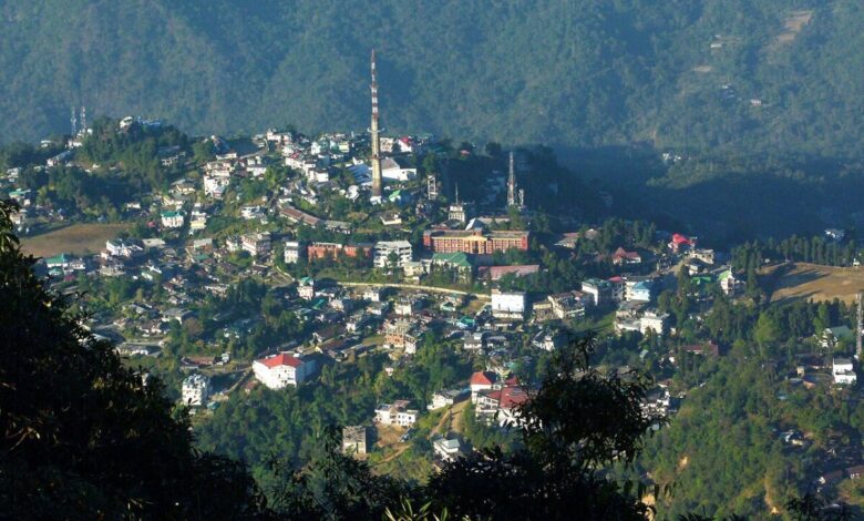 Kohima city, Nagaland. In August 2024, following rains and landslide in Kohima, the retaining wall surrounding Vejopra Dozo’s home collapsed. In May 2025, he received a payout of ₹25,000 after a visit to the District Disaster Management Cell. Image by Shyamal L. via Wikimedia Commons (CC BY-SA 4.0).