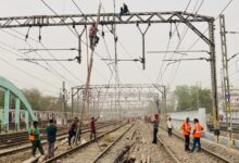 Indian Railways upgrading infrastructure for faster and smoother train movement. Overhead wiring work on the 5th and 6th lines of the Thane-Diva section, Central Railway (January 2022). Image courtesy of Central Railway.