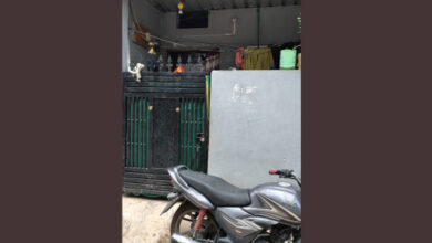 Raj Kushwaha's bike in front of Vishal Chauhan's house. Photo by Swati Shaiwal in Indore