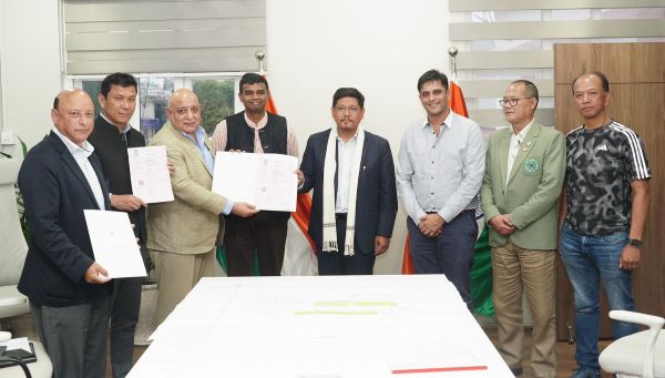 Conrad Sangma (centre) after the signing of the MoU that will help build infrastructure for shooting in Meghalaya. Photo sourced