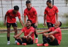 Nangkiew Irat's Himanshu Patil (seated left) celebrates scoring with teammates. Photo sourced
