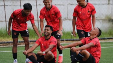 Nangkiew Irat's Himanshu Patil (seated left) celebrates scoring with teammates. Photo sourced