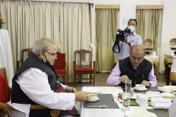 A file photo of Satya Pal Malik with former speaker Metbah Lyngdoh in Shillong. Photo sourced