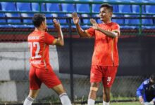 SPL 2025: Mylliem's Alem Khongwir (right) celebrates scoring his second goal. Photo sourced