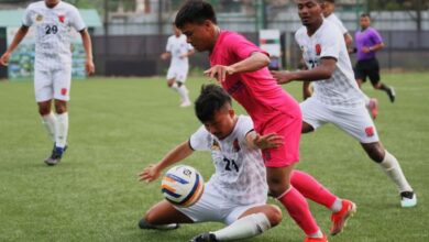 Sawmer in white, Rangdajied United in pink. Photo sourced