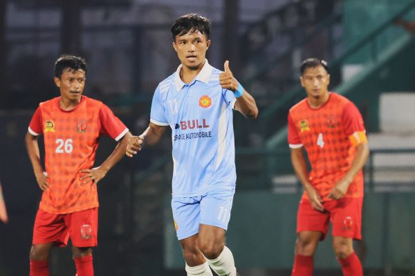 SPL 2025: Laitkor's Giovanni Syiemiong gestures to his dugout after scoring. Photo sourced