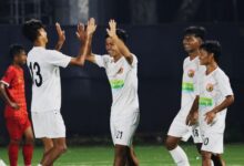 SPL 2025: Shillong Lajong's Franky Dkhar (centre) is congratulated after scoring. Photo sourced