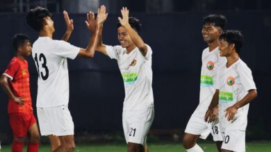 SPL 2025: Shillong Lajong's Franky Dkhar (centre) is congratulated after scoring. Photo sourced