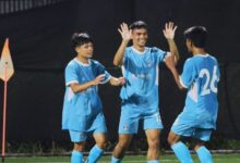 SPL 2025: Rangdajied United's Wansiewdor Nengnong (left) celebrates after scoring. Photo sourced