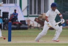 Sikkim's Ashish Thapa plays a shot on the off side. Photo sourced