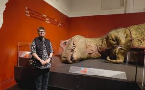 The author in front of the Dinosaur Gallery at the Australian Museum. Photo sourced