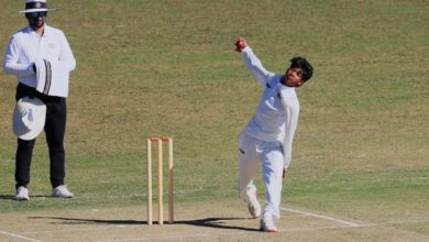 Meghalaya's Mewankitbok Kharpuri bowling. Photo sourced