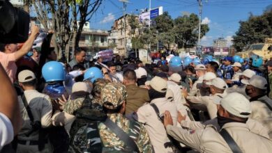 Scuffle between protesters and police near Sangai festival main venue in Imphal. Photo sourced