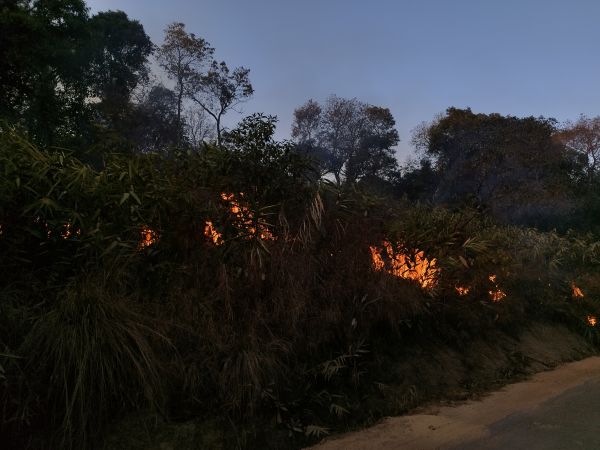 Active fire near Mawsynram. Photo by author