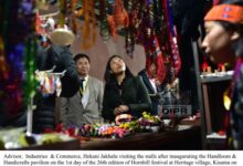 Advisor, Industries & Commerce, Hekani Jakhalu visiting the stalls after inaugurating the Handloom & Handicrafts pavilion