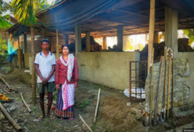 Mridul and Binita Buragohain at their pig farm in Betbari in Sivasagar district of Assam. Photo by Sanskrita Bharadwaj