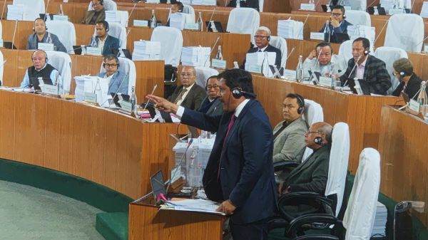 Conrad Sangma engages in a war of words with the opposition over ILP. Photo by MM