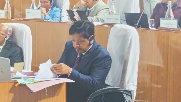 Conrad Sangma during the Budget Session 2026-27 on Monday. Photo by MM